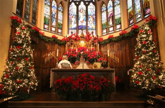 Church Altar Decorated Beautifully for the Christmas Season